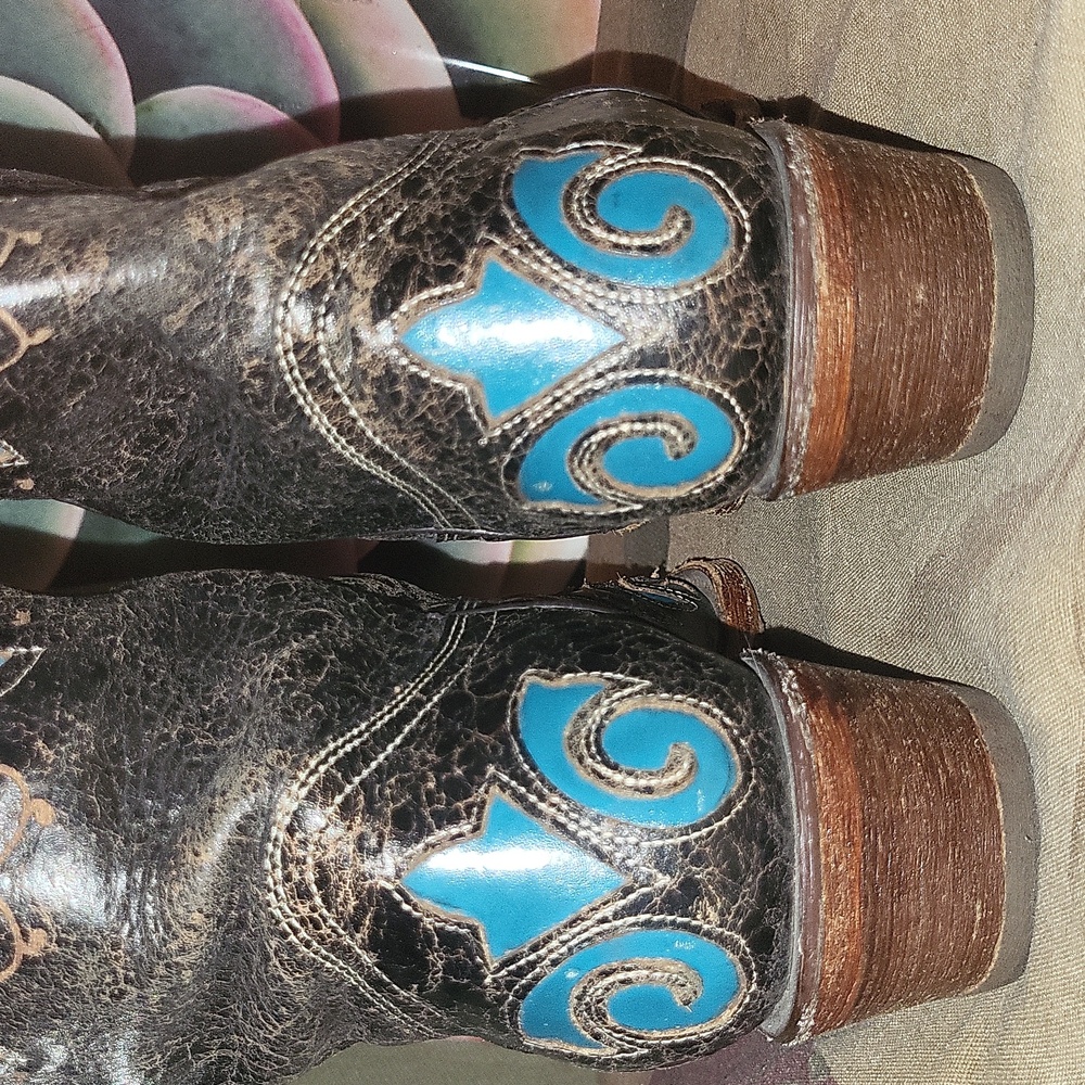Pecos Bill Leather Cowboy Boots 8 - Picture 4 of 14